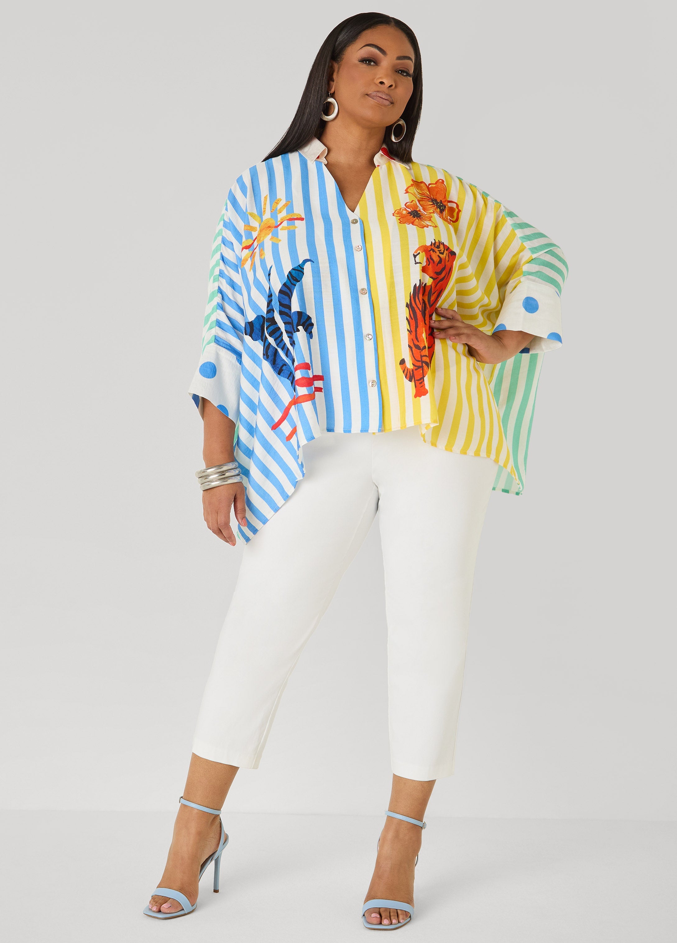 Wonderland Printed Shirt Multi | Ashley Stewart