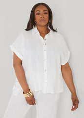 Textured Cotton Gauze Shirt White | Ashley Stewart