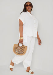 Textured Cotton Gauze Shirt White | Ashley Stewart