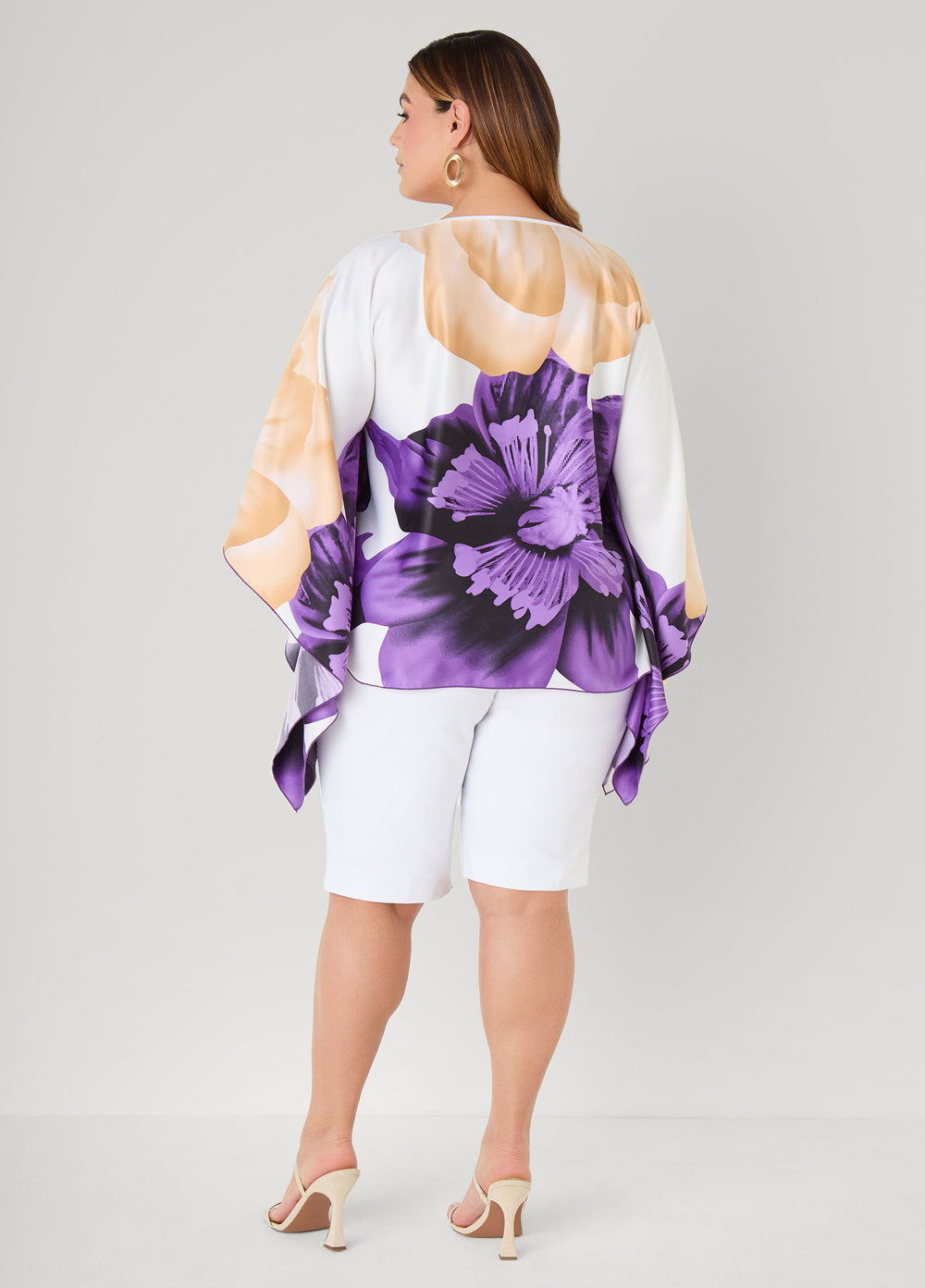 Draped Sleeve Floral Print Tunic Navy Peony | Ashley Stewart