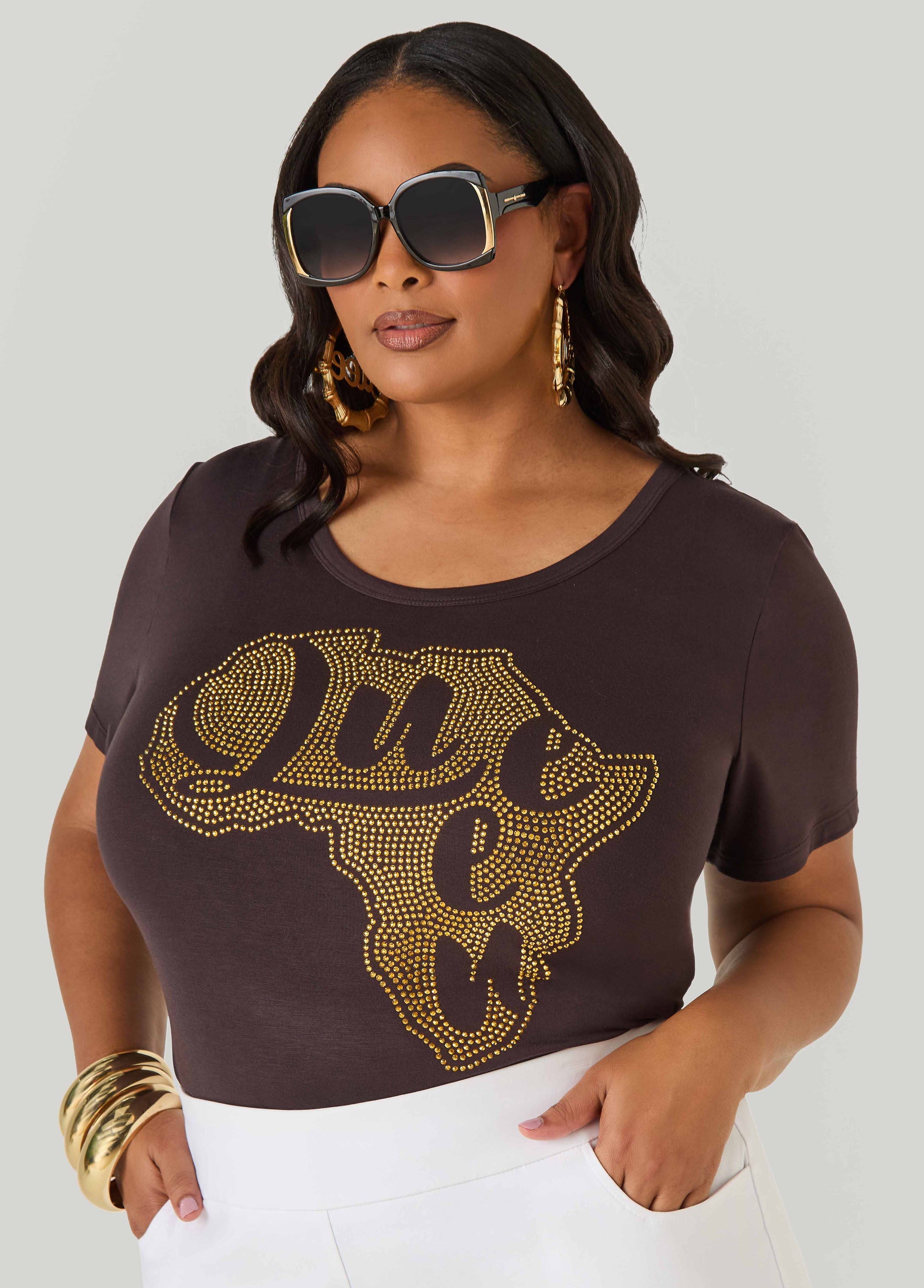 Queen Africa Crystal Tee Brown | Ashley Stewart