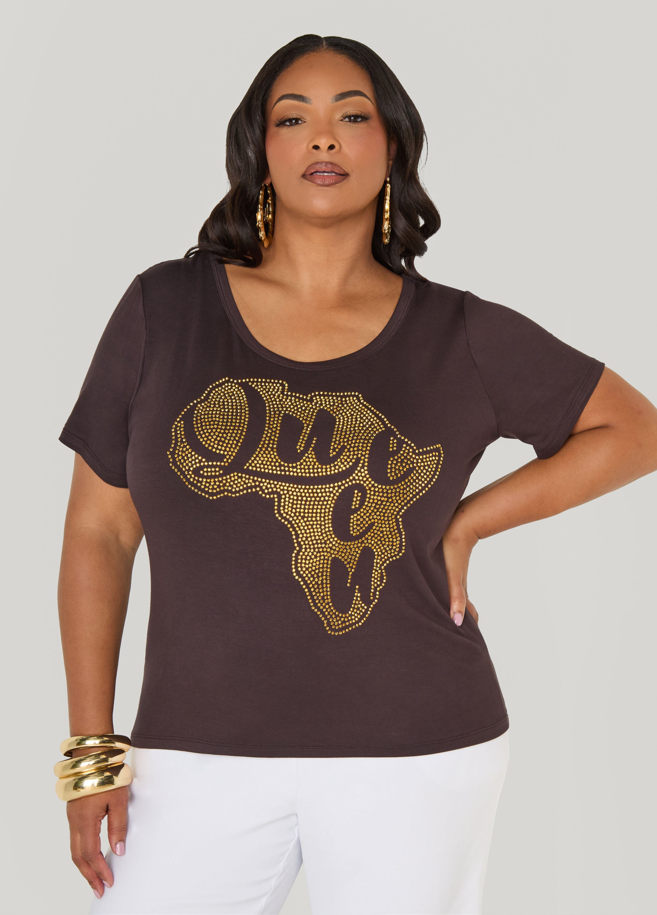Queen Africa Crystal Tee Brown | Ashley Stewart