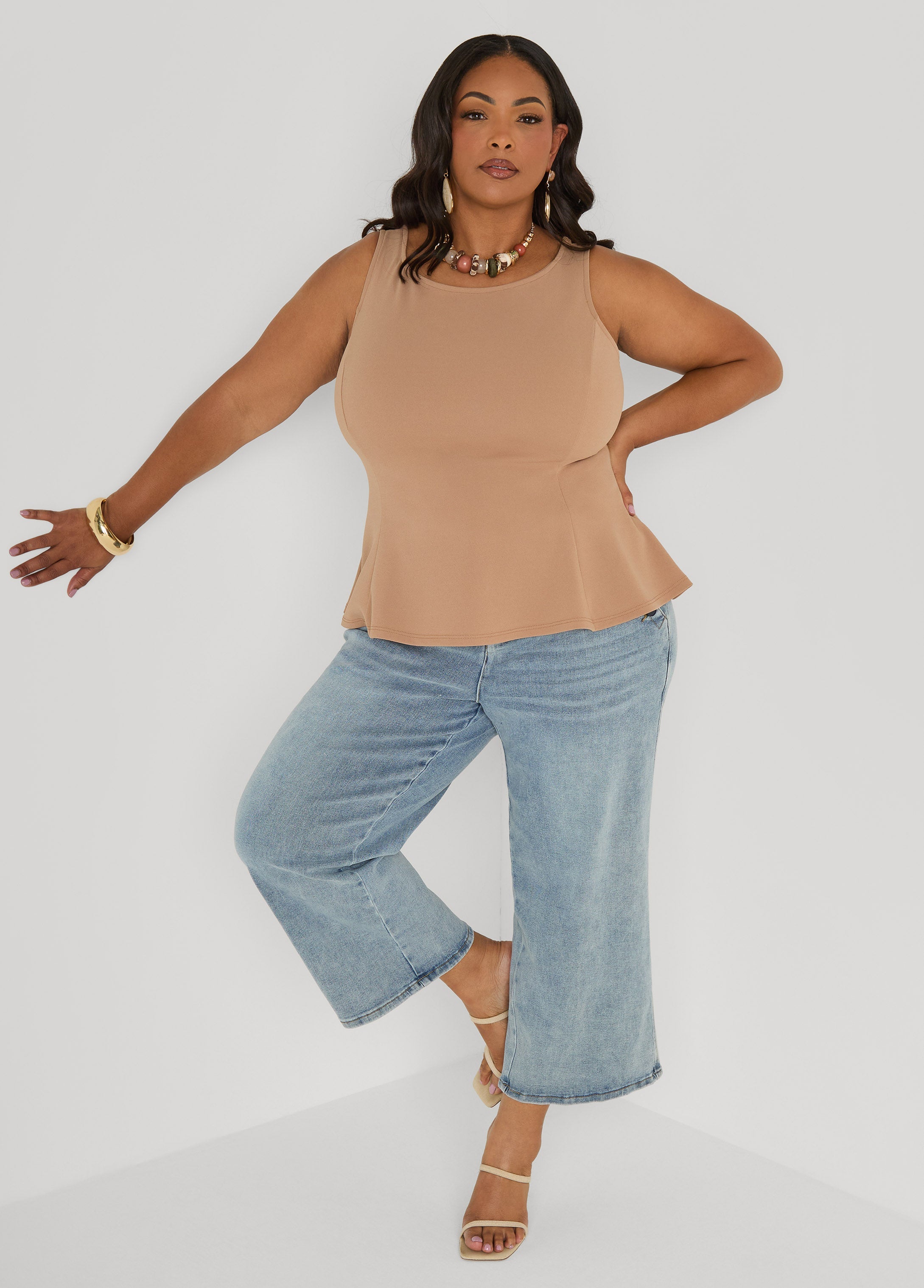 Stretch Crepe Peplum Top Royal Blue | Ashley Stewart