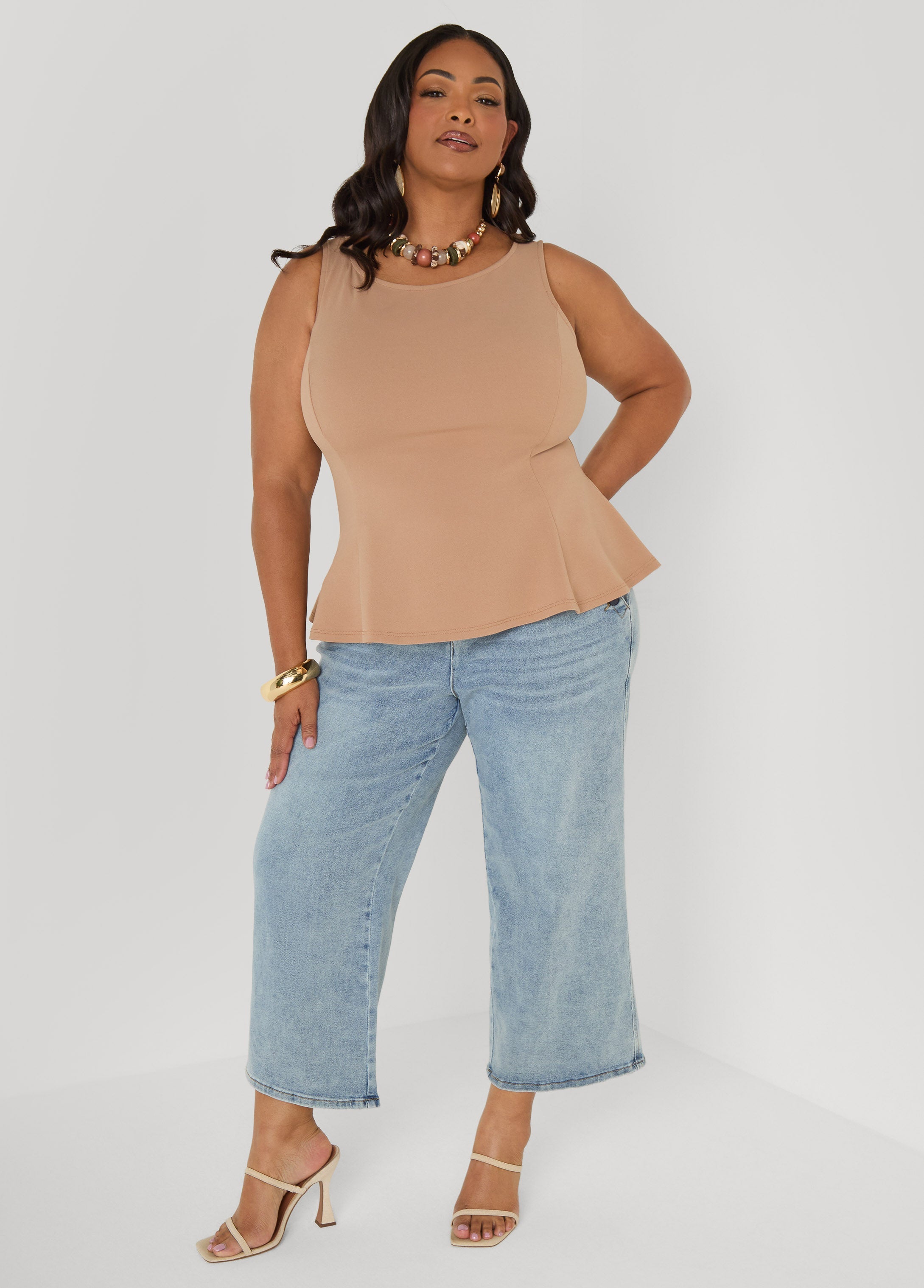 Stretch Crepe Peplum Top Royal Blue | Ashley Stewart