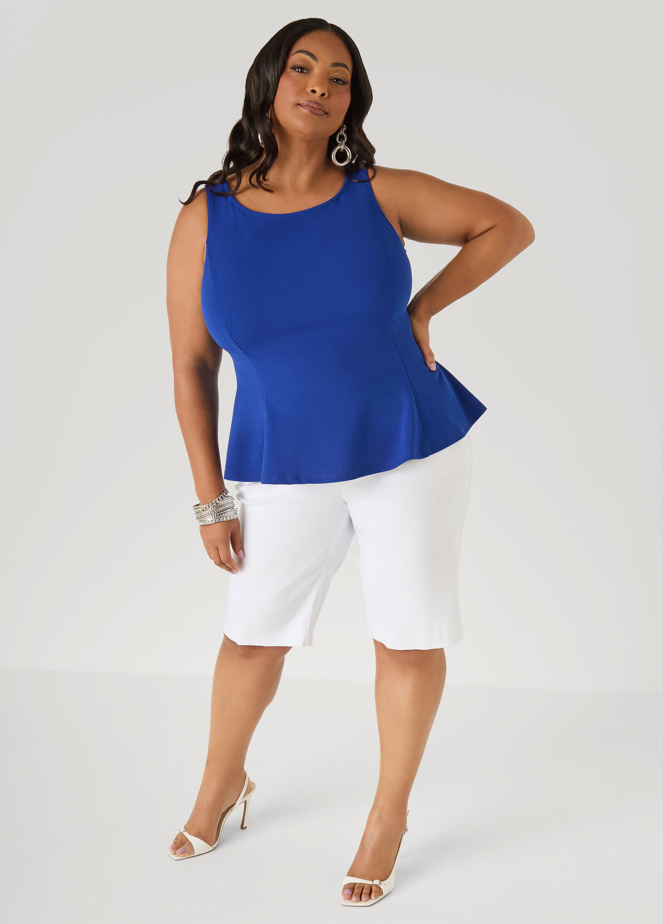 Stretch Crepe Peplum Top Royal Blue | Ashley Stewart