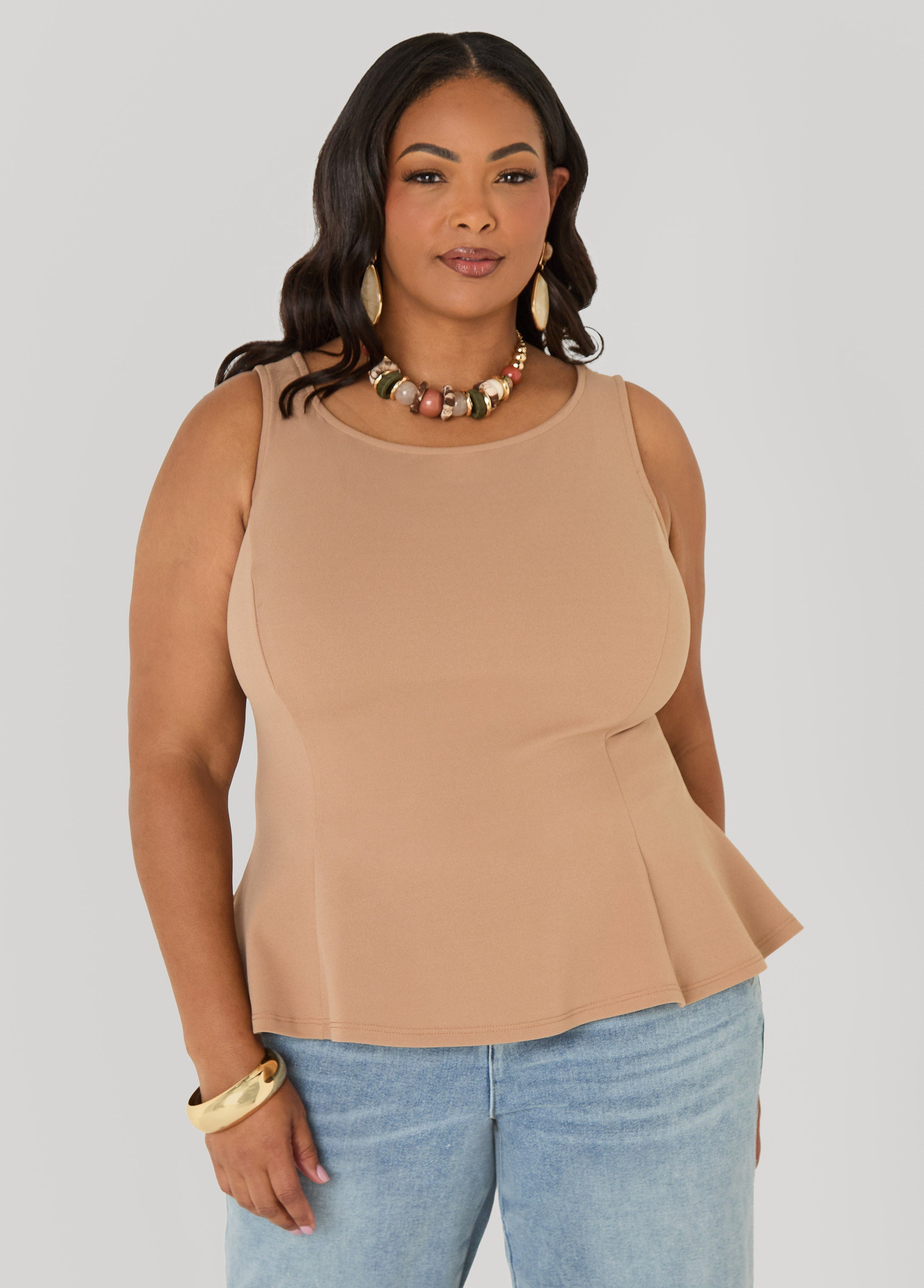 Stretch Crepe Peplum Top Royal Blue | Ashley Stewart
