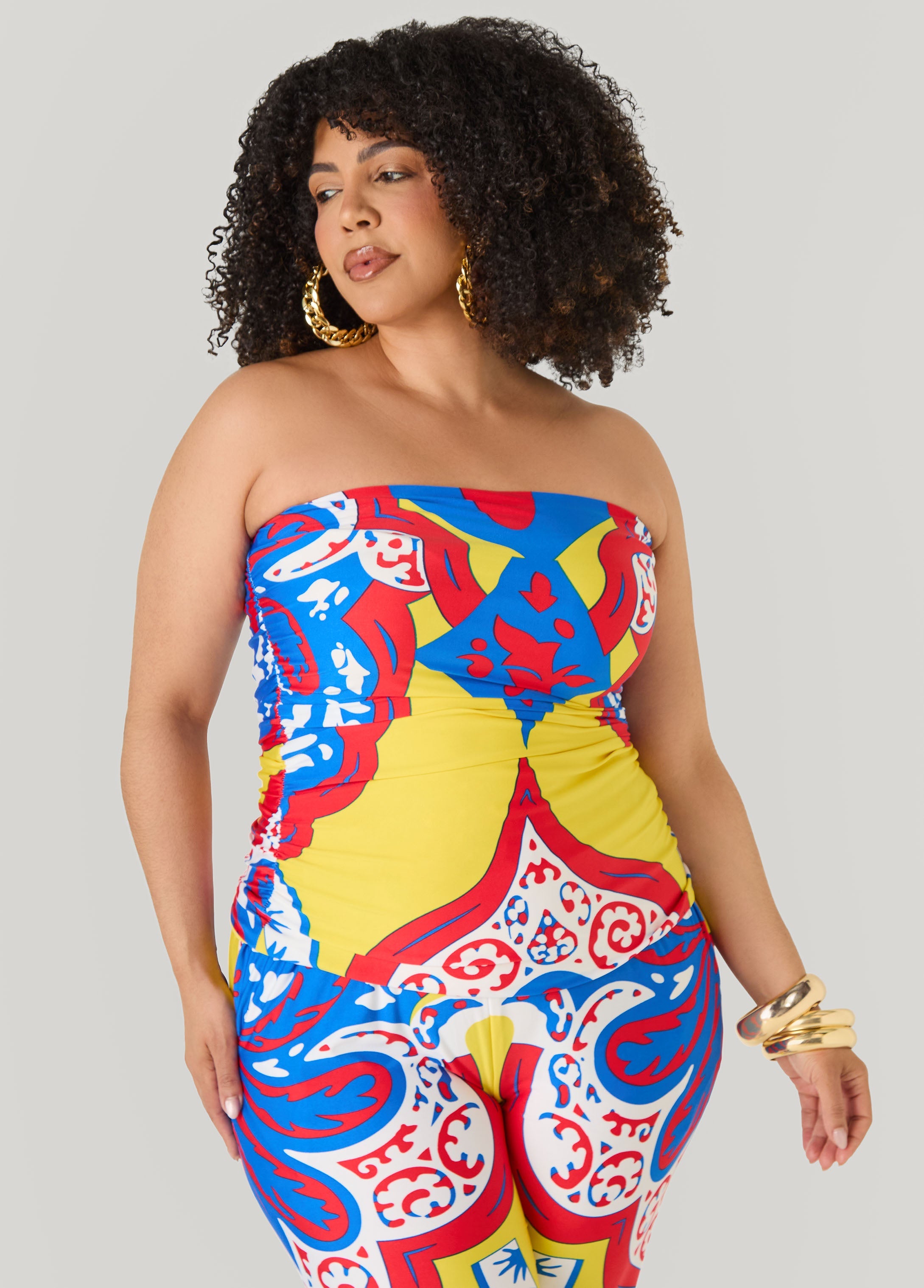 Ruched Printed Tube Top Multi | Ashley Stewart