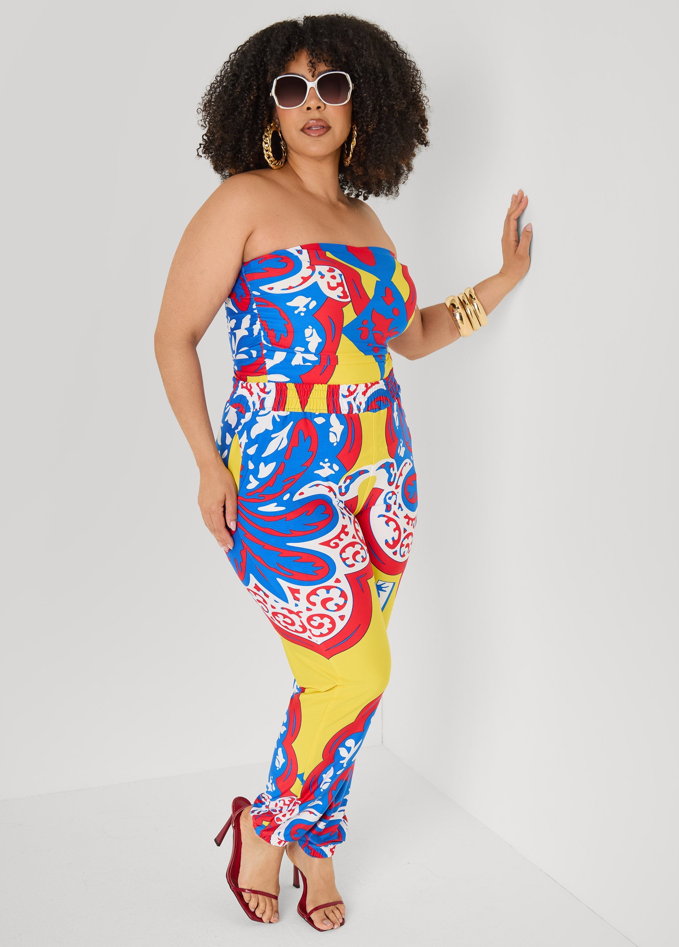 Ruched Printed Tube Top Multi | Ashley Stewart