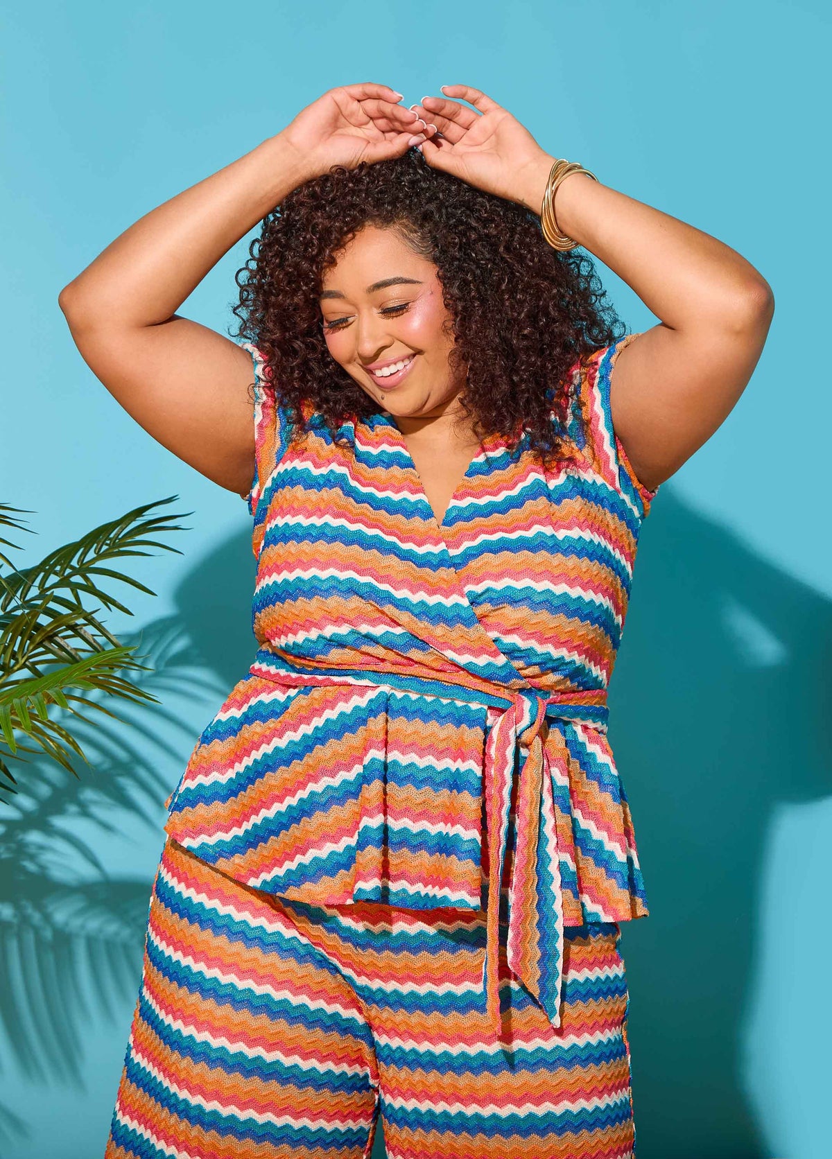 Chevron Knit Faux Wrap Top Caribbean Sea | Ashley Stewart