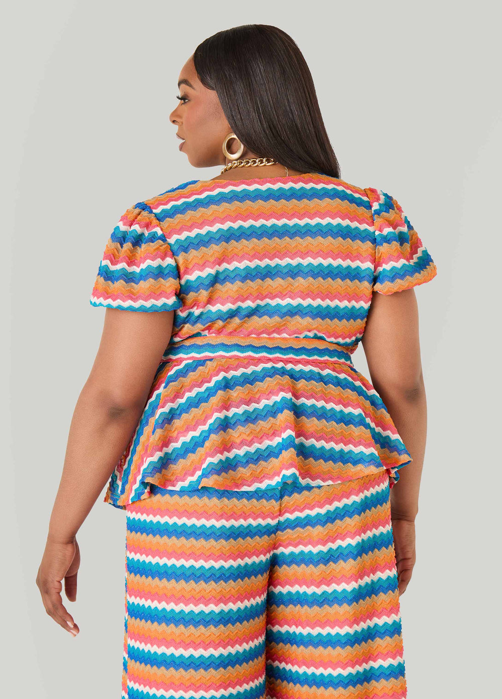 Chevron Knit Faux Wrap Top Caribbean Sea | Ashley Stewart