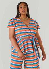 Chevron Knit Faux Wrap Top Caribbean Sea | Ashley Stewart