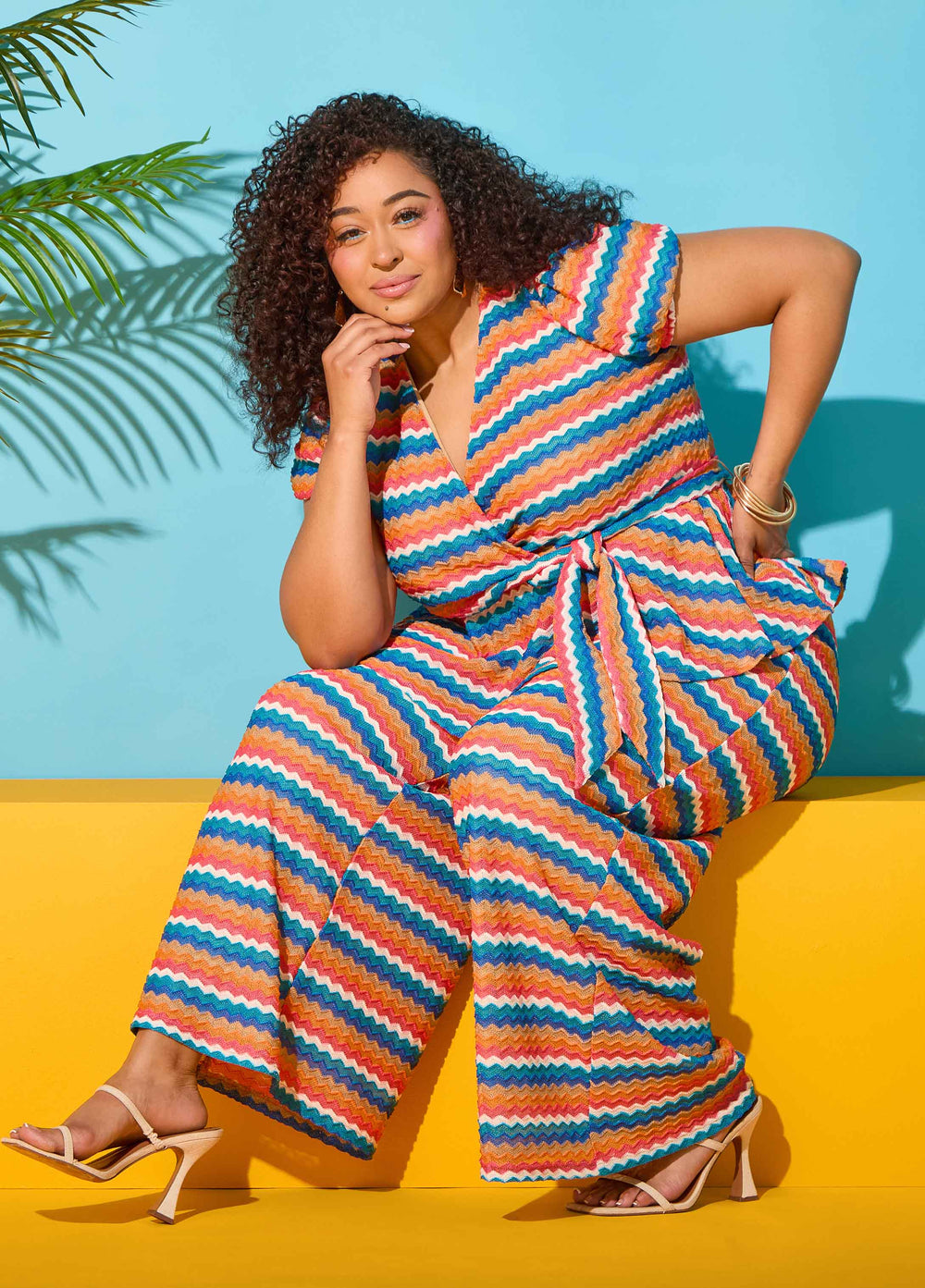 Chevron Knit Faux Wrap Top Caribbean Sea | Ashley Stewart