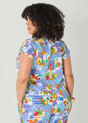 Printed Button Front Cropped Shirt Blue | Ashley Stewart