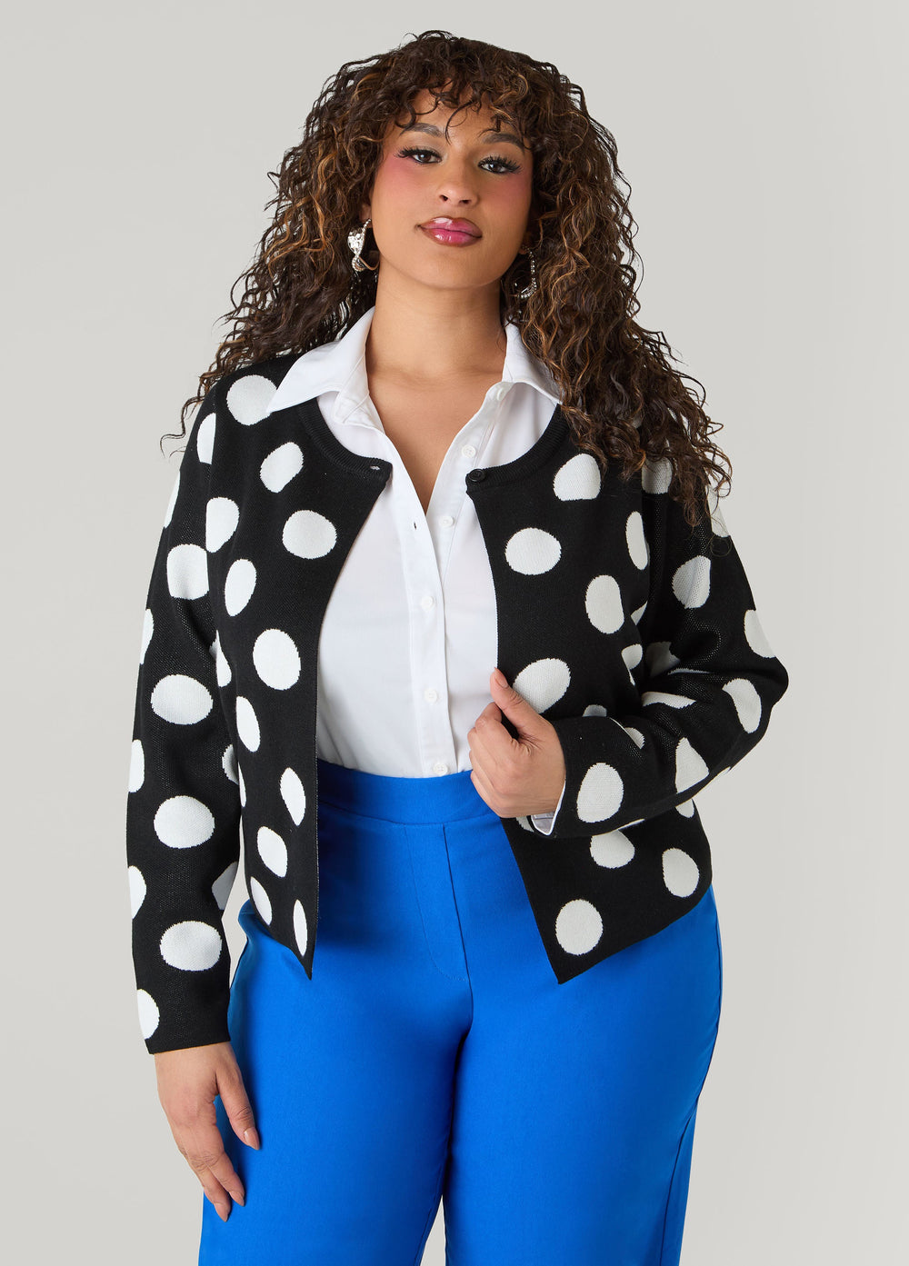 Polka Dot Cardigan Black White | Ashley Stewart