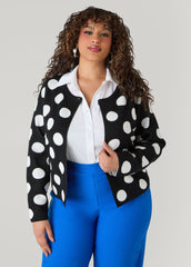 Polka Dot Cardigan Black White | Ashley Stewart