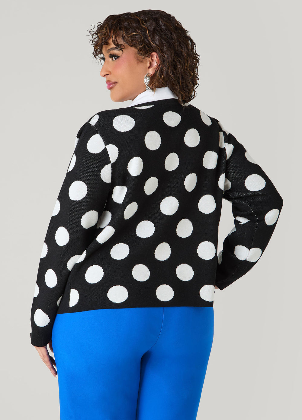 Polka Dot Cardigan Black White | Ashley Stewart