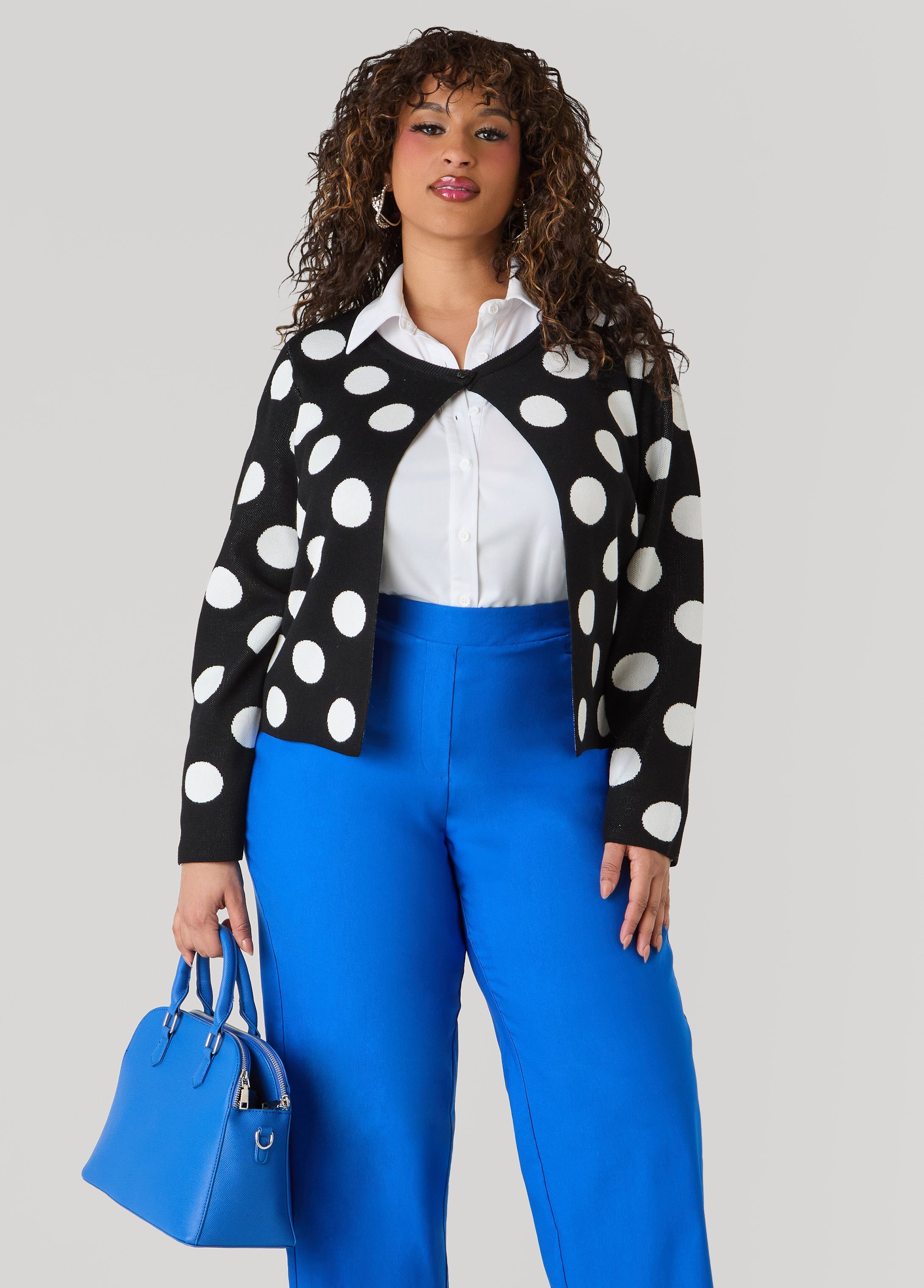 Polka Dot Cardigan Black White | Ashley Stewart