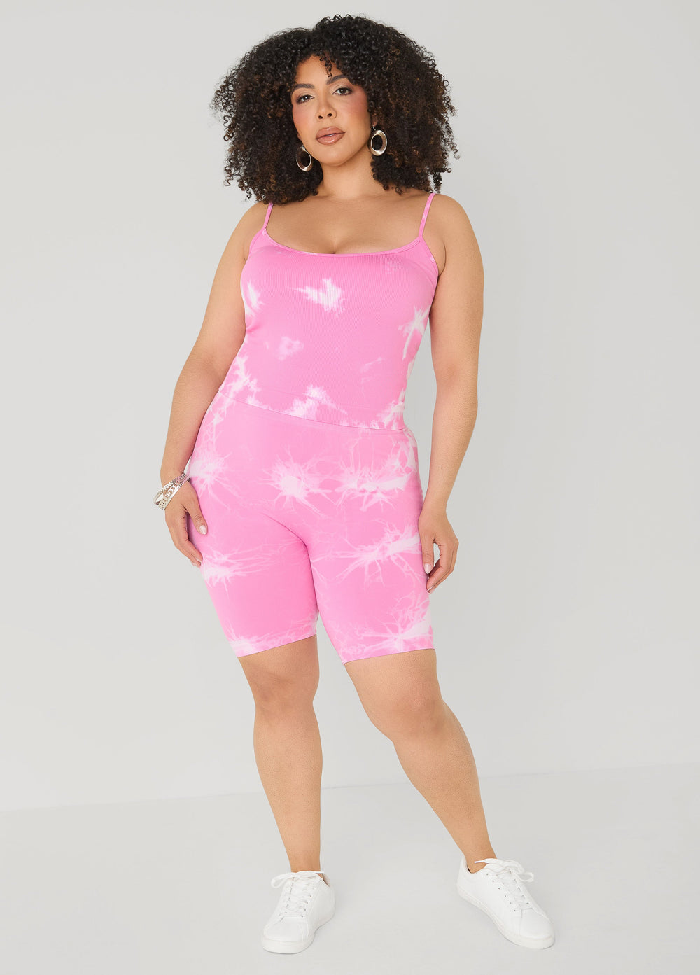 Tie Dyed Tank And Biker Shorts Set Black | Ashley Stewart