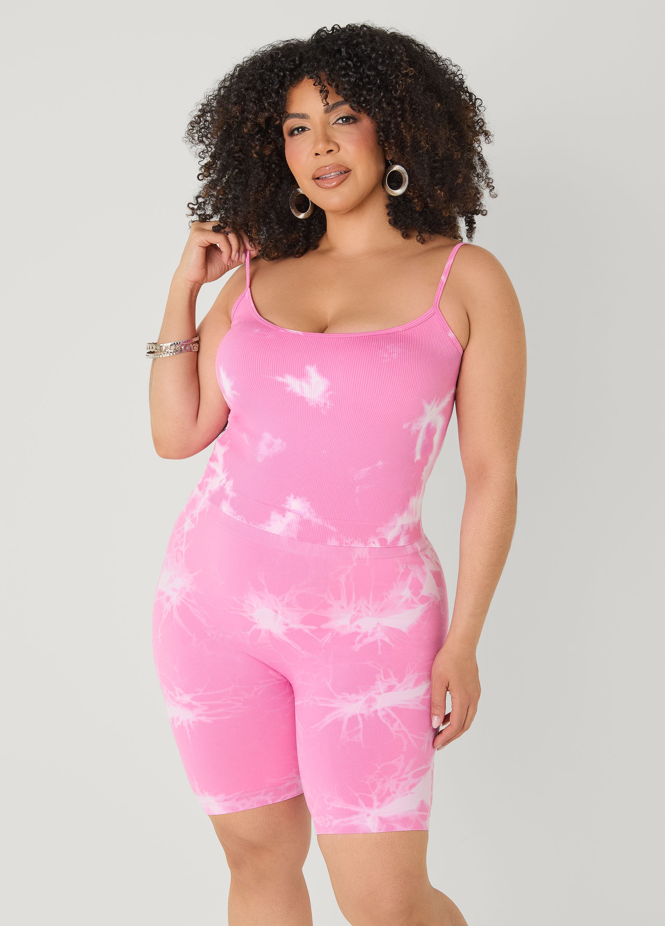 Tie Dyed Tank And Biker Shorts Set Black | Ashley Stewart