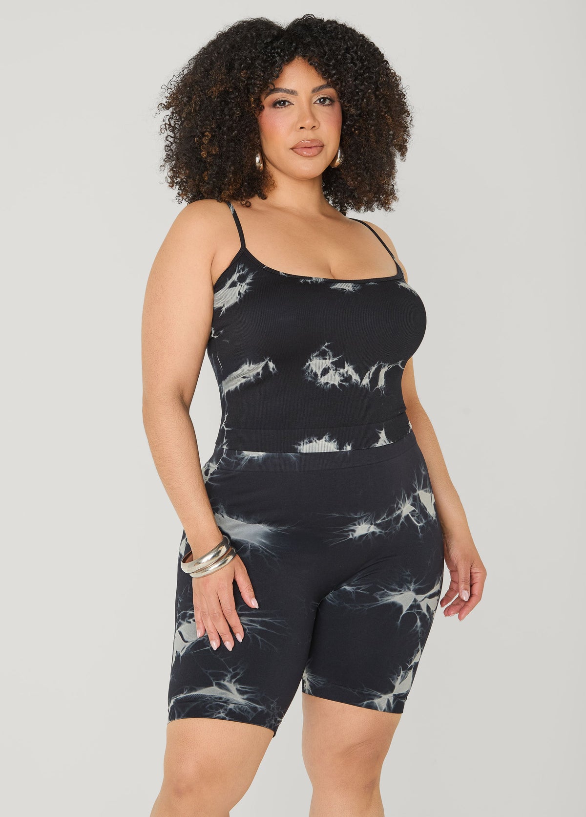 Tie Dyed Tank And Biker Shorts Set Black | Ashley Stewart