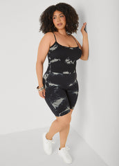 Tie Dyed Tank And Biker Shorts Set Black | Ashley Stewart