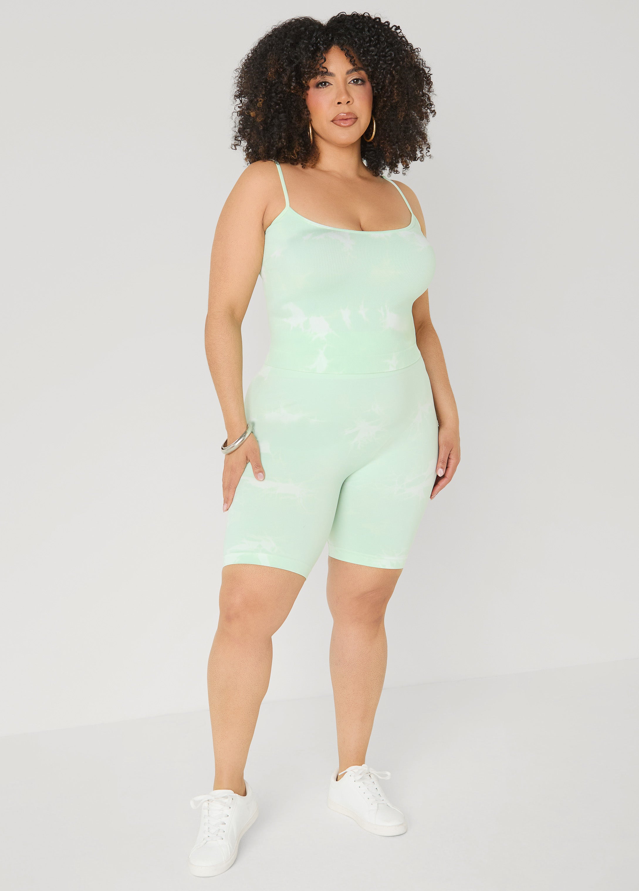Tie Dyed Tank And Biker Shorts Set Black | Ashley Stewart