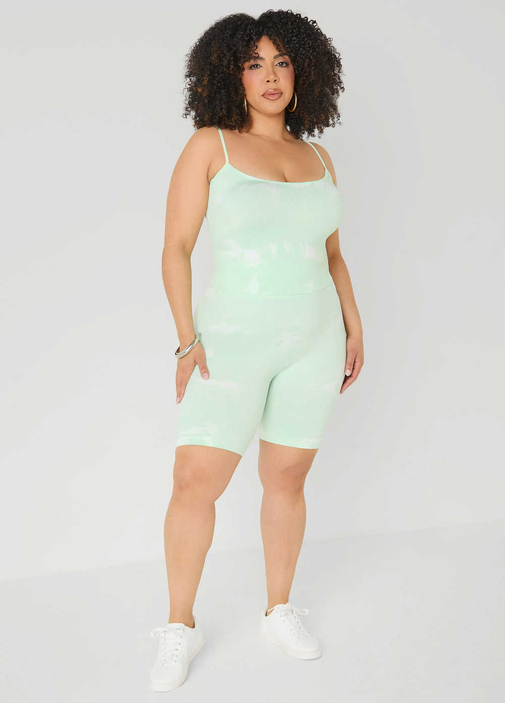 Tie Dyed Tank And Biker Shorts Set Black | Ashley Stewart