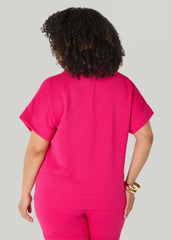 Ribbed Athletic Knit Pullover Beetroot Purple | Ashley Stewart