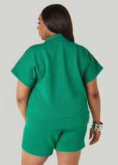 Zip Front Athletic Knit Pullover Bosphorus | Ashley Stewart