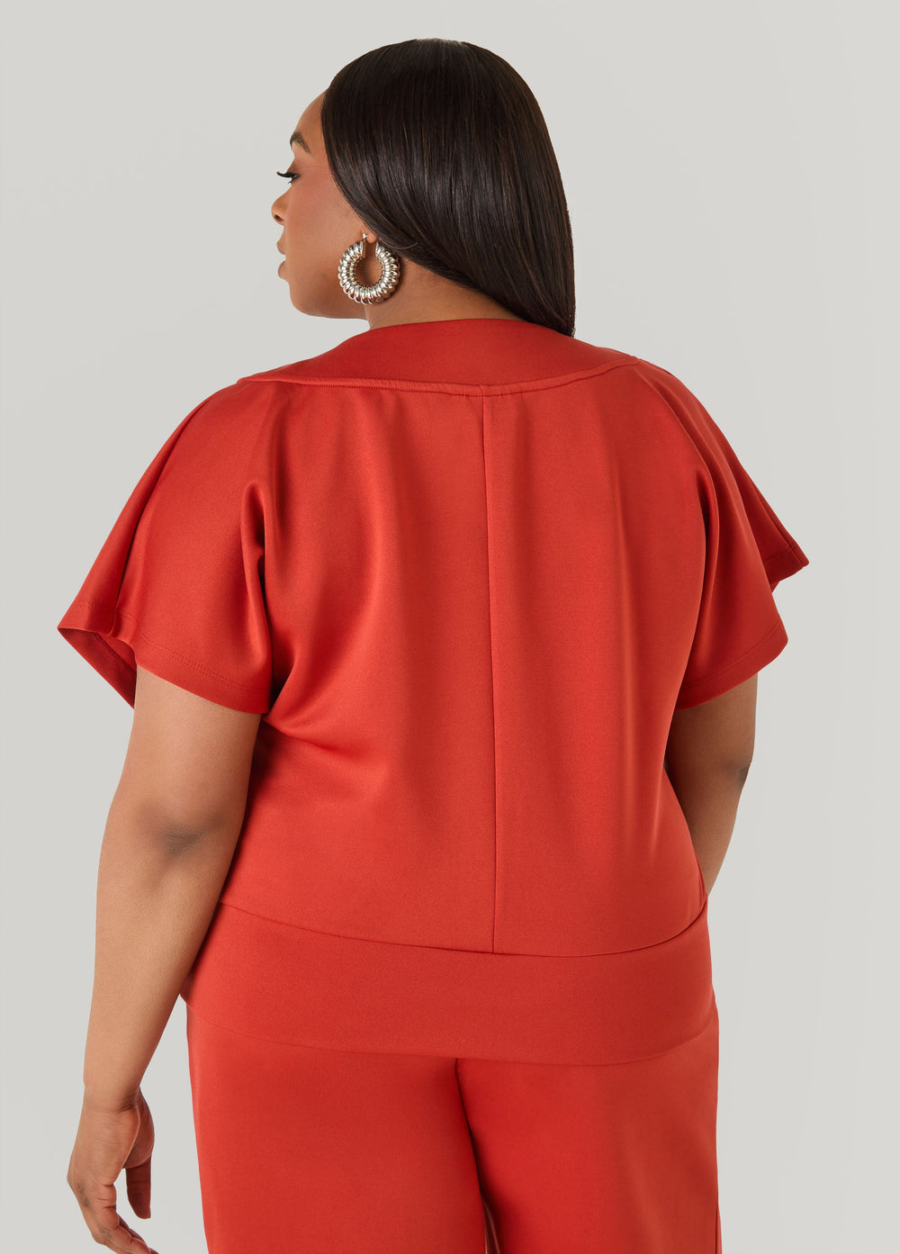 Athletic Knit V Neck Top Rust | Ashley Stewart