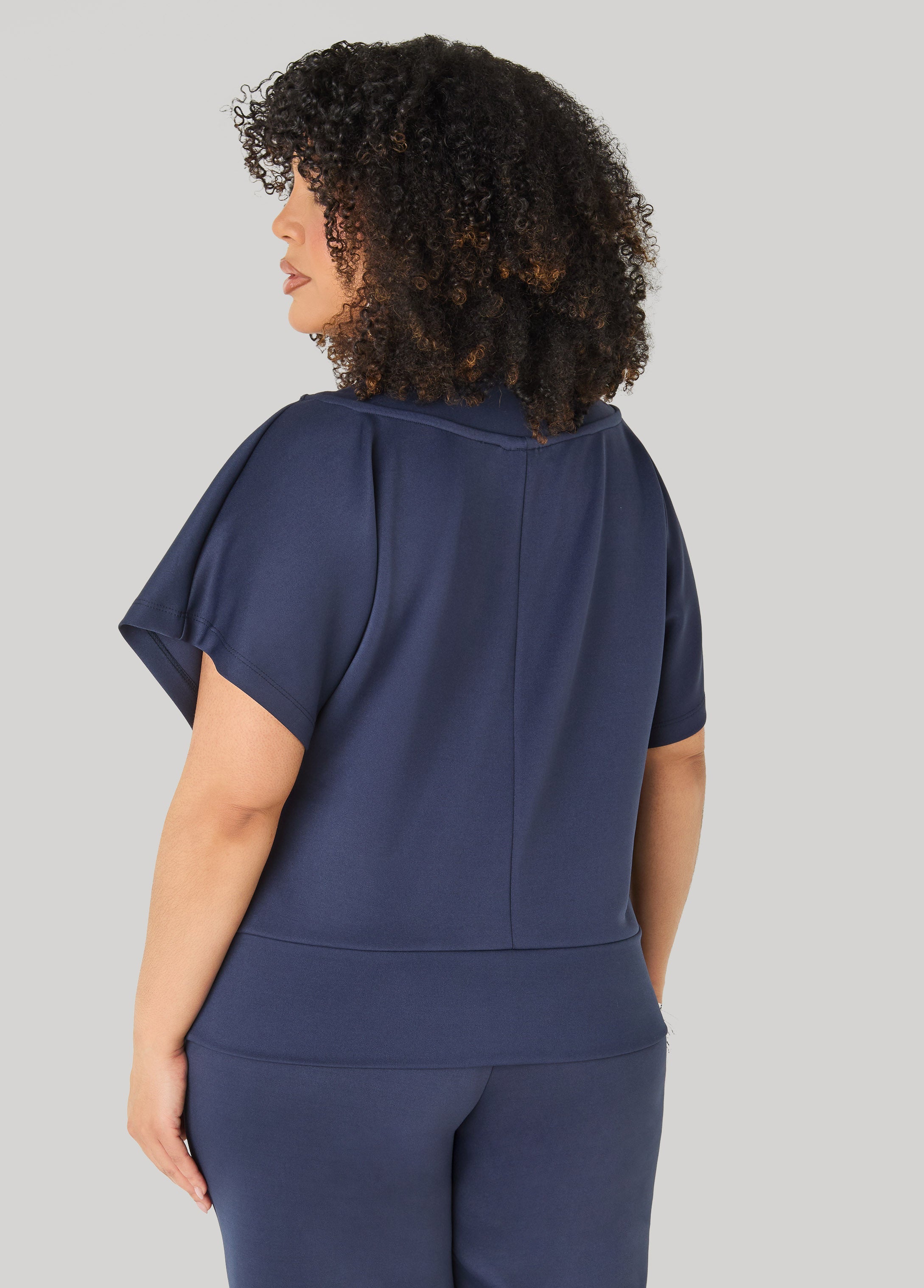 V Neck Athletic Knit Top Navy | Ashley Stewart