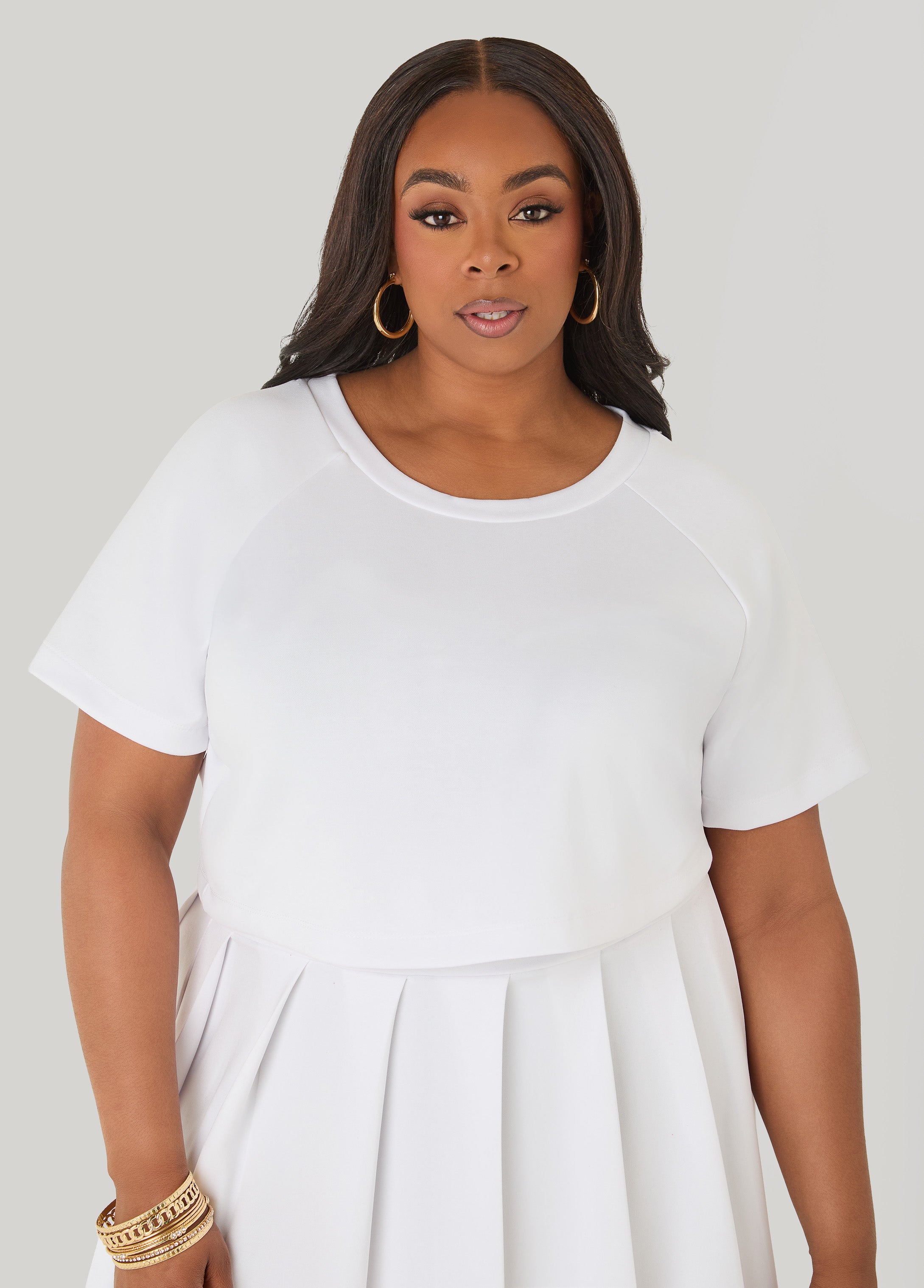 Cropped Athletic Knit Tee Coral | Ashley Stewart