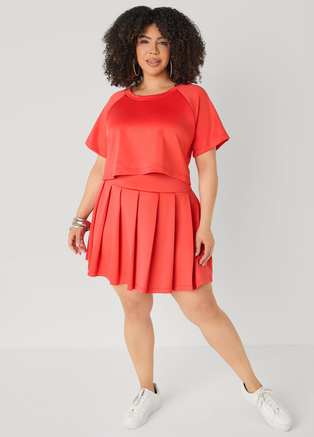 Pleated Athletic Knit Tennis Skirt Coral | Ashley Stewart