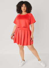 Pleated Athletic Knit Tennis Skirt Coral | Ashley Stewart