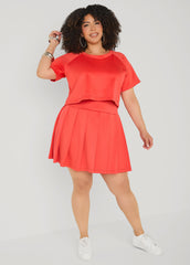 Pleated Athletic Knit Tennis Skirt Coral | Ashley Stewart