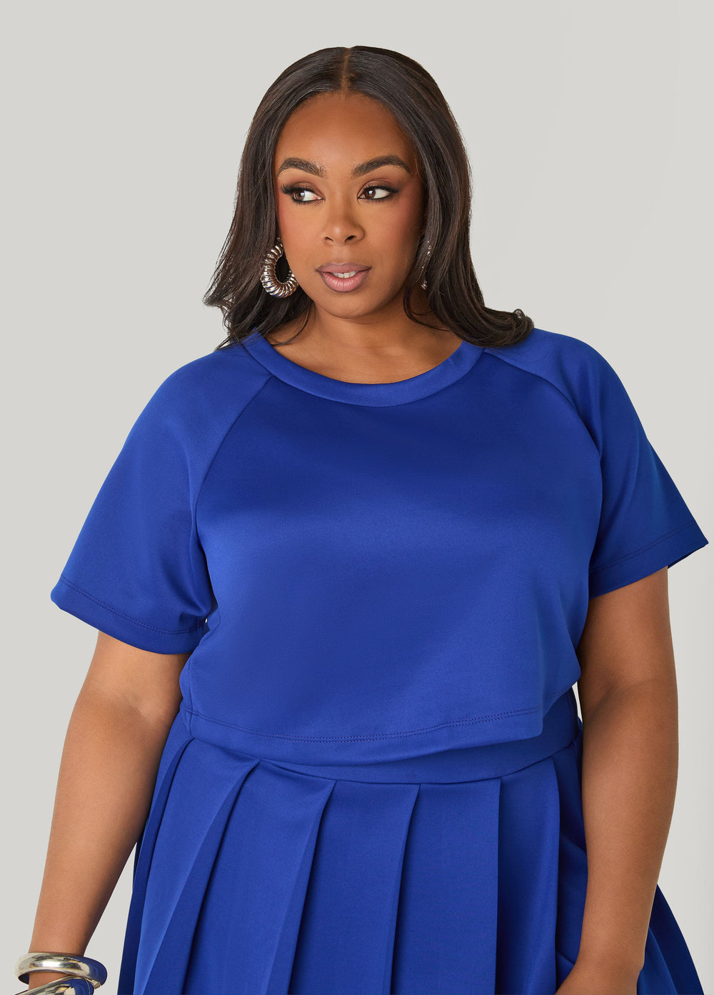 Athletic Knit Cropped Tee Royal Blue | Ashley Stewart
