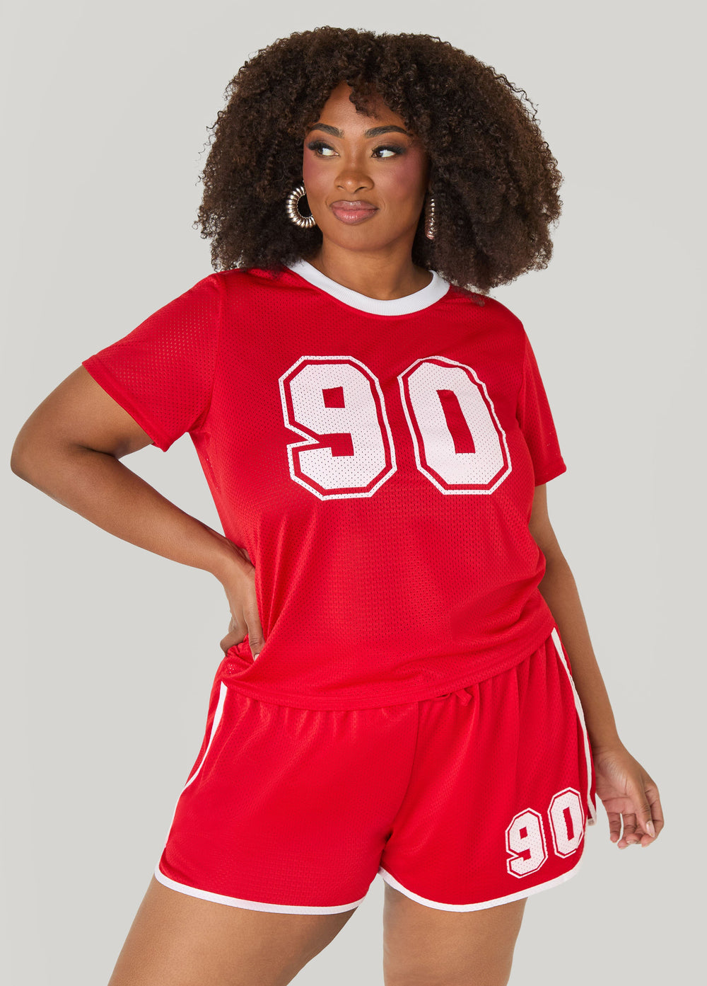 Graphic Print Mesh Jersey Tee Red | Ashley Stewart