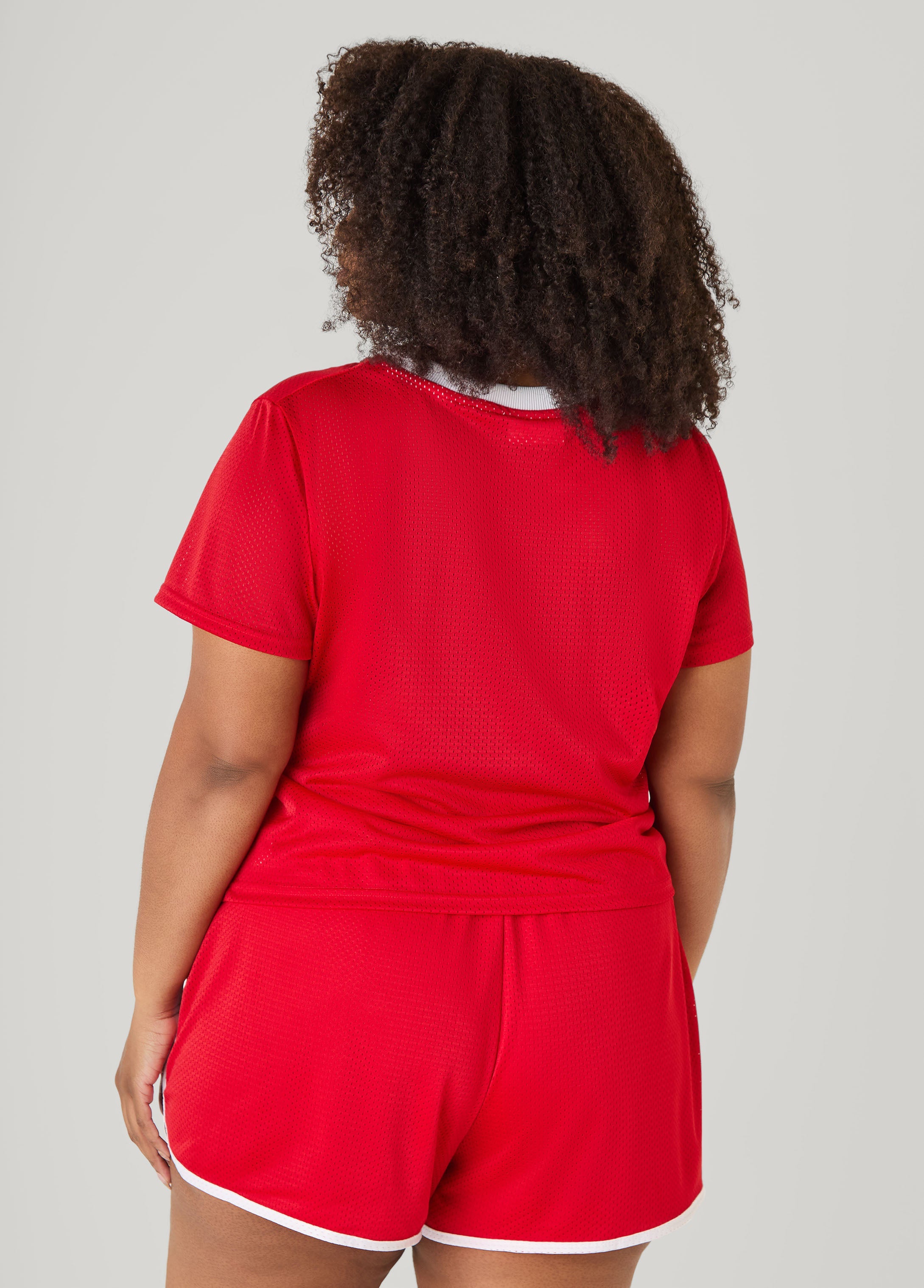 Graphic Print Mesh Jersey Tee Red | Ashley Stewart