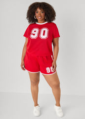 Graphic Print Mesh Jersey Tee Red | Ashley Stewart