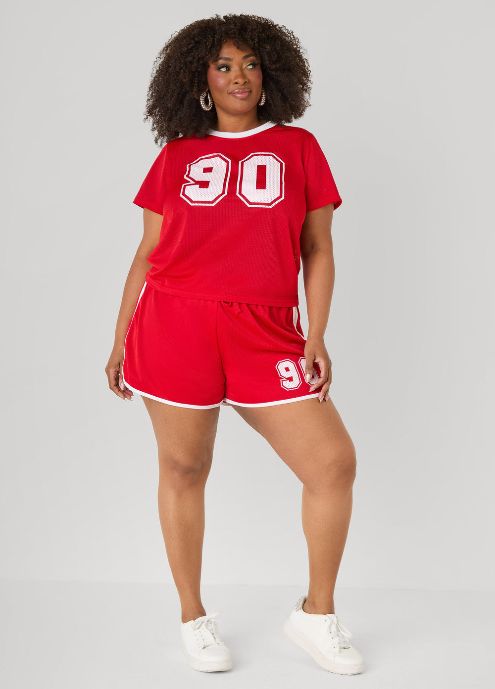 Graphic Print Mesh Shorts Red | Ashley Stewart