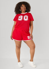 Graphic Print Mesh Shorts Red | Ashley Stewart