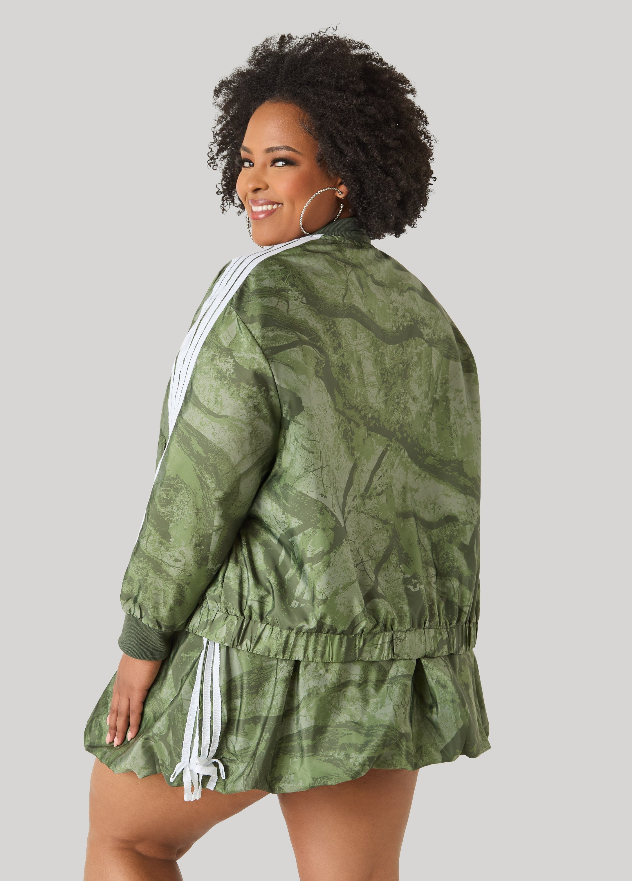 Camo Print Zip Front Jacket Olive | Ashley Stewart