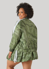 Camo Print Zip Front Jacket Olive | Ashley Stewart