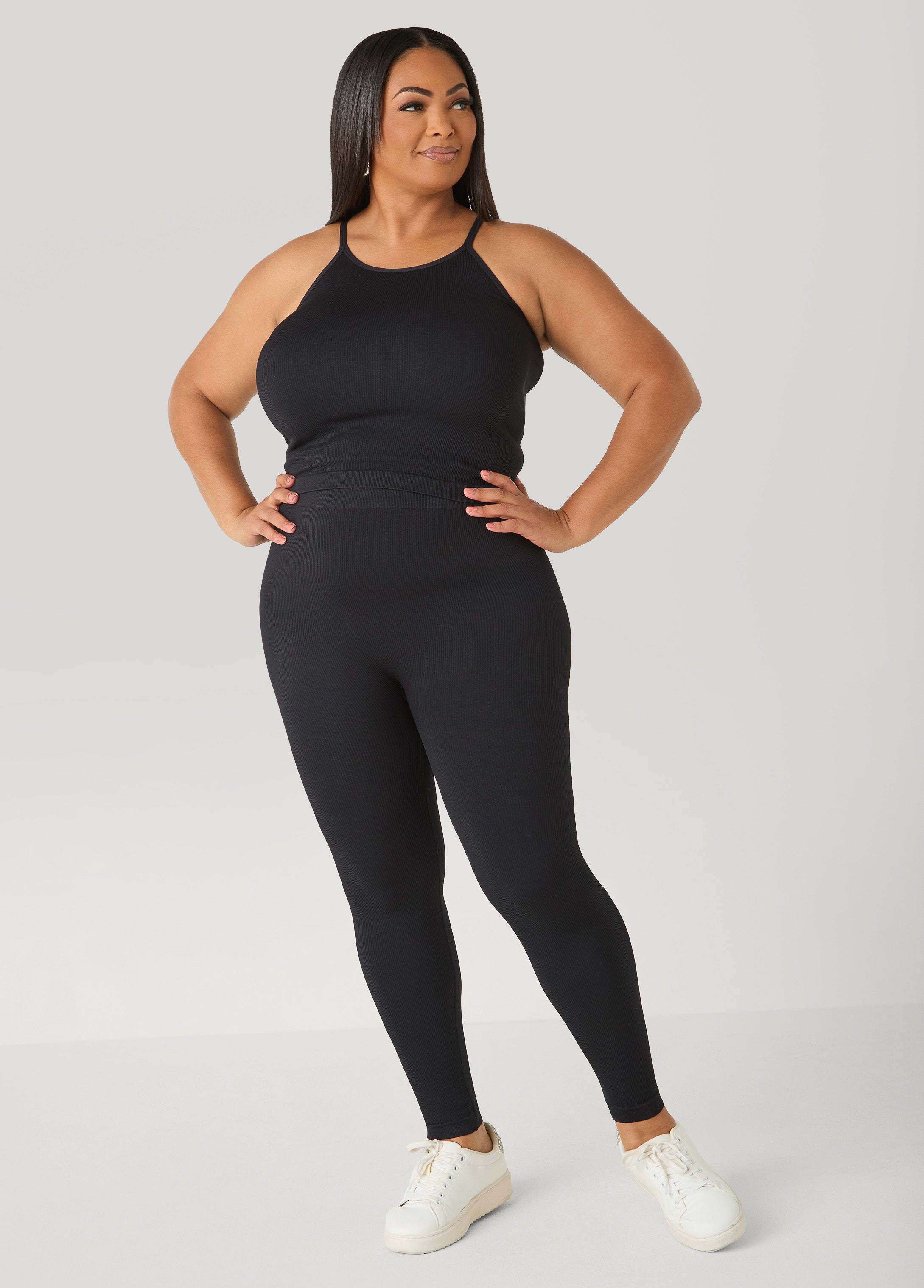 Ribbed Tank And Leggings Set Lavender | Ashley Stewart