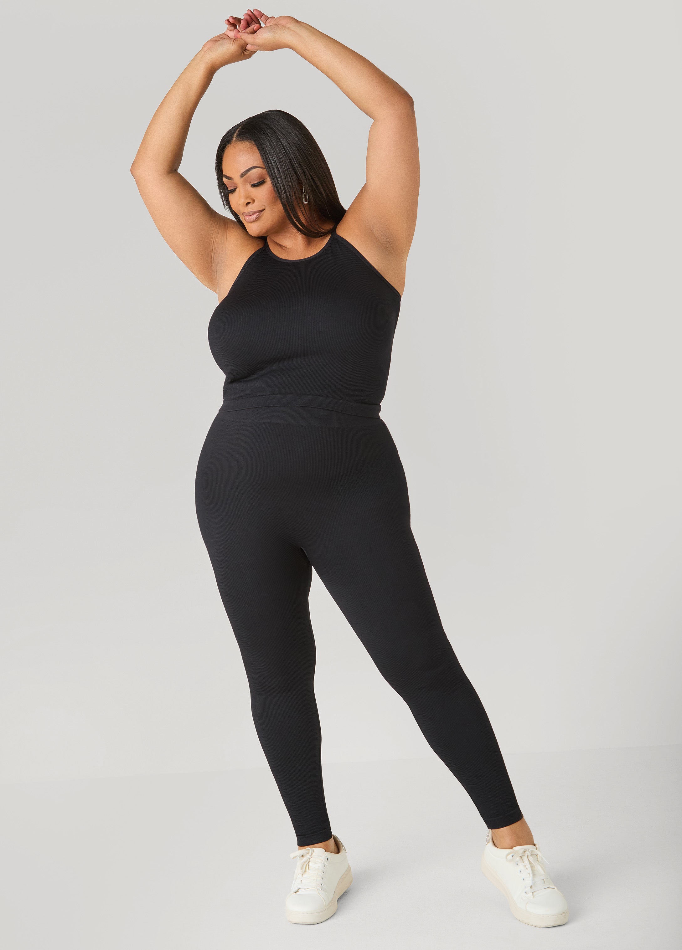 Ribbed Tank And Leggings Set Lavender | Ashley Stewart