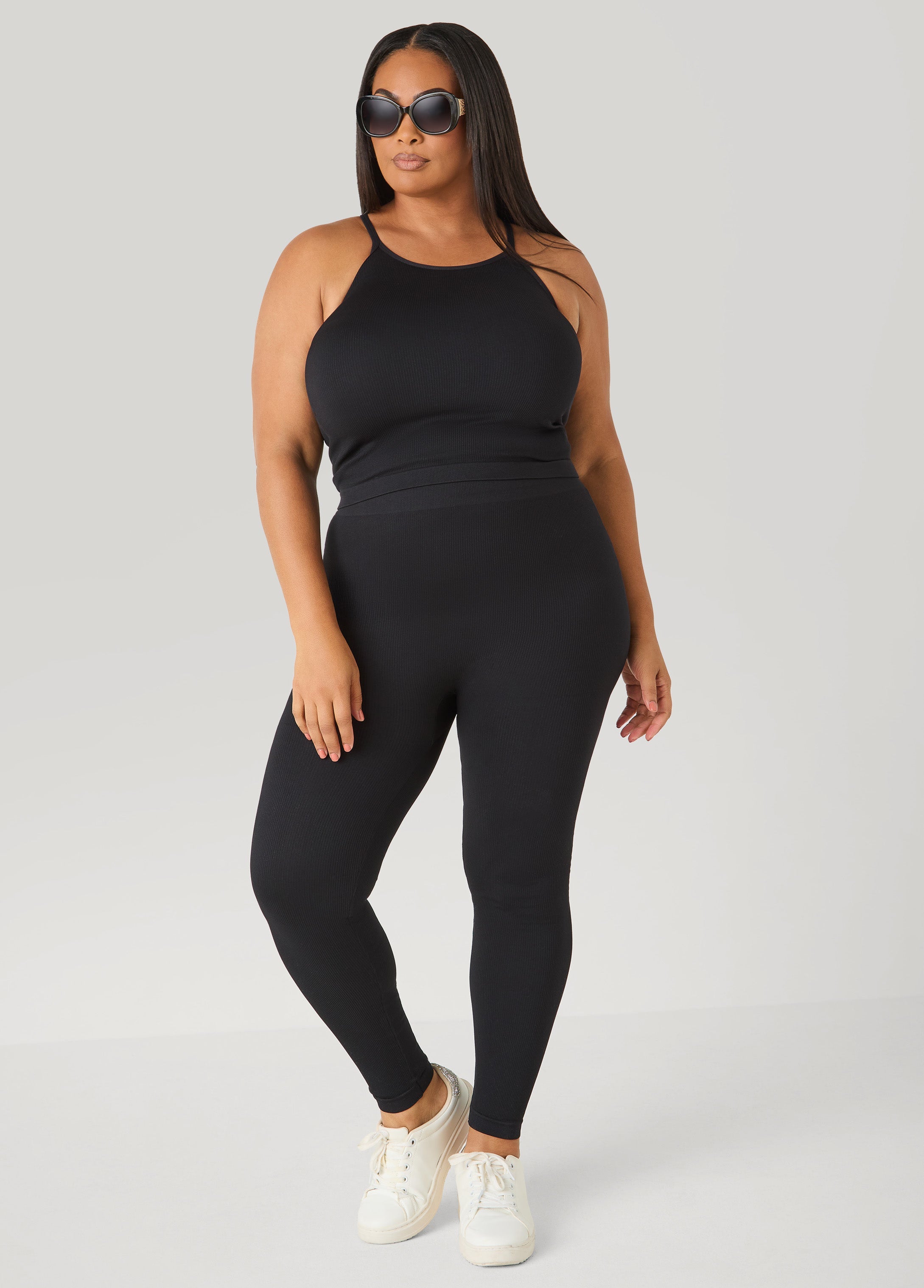 Ribbed Tank And Leggings Set Lavender | Ashley Stewart
