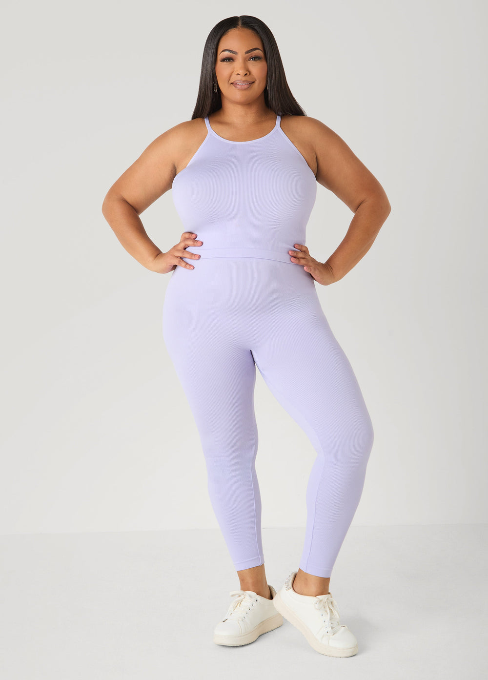 Ribbed Tank And Leggings Set Lavender | Ashley Stewart