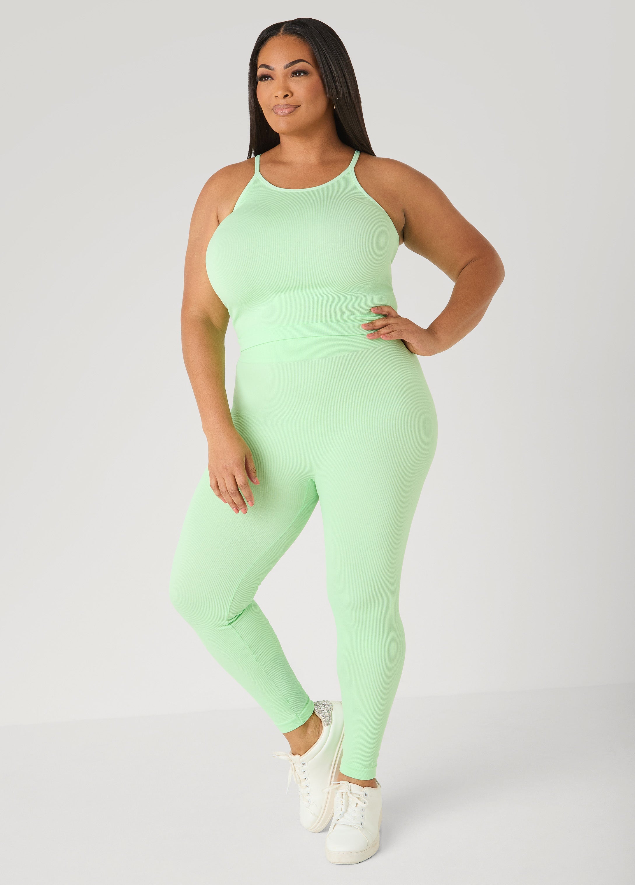 Ribbed Tank And Leggings Set Lavender | Ashley Stewart