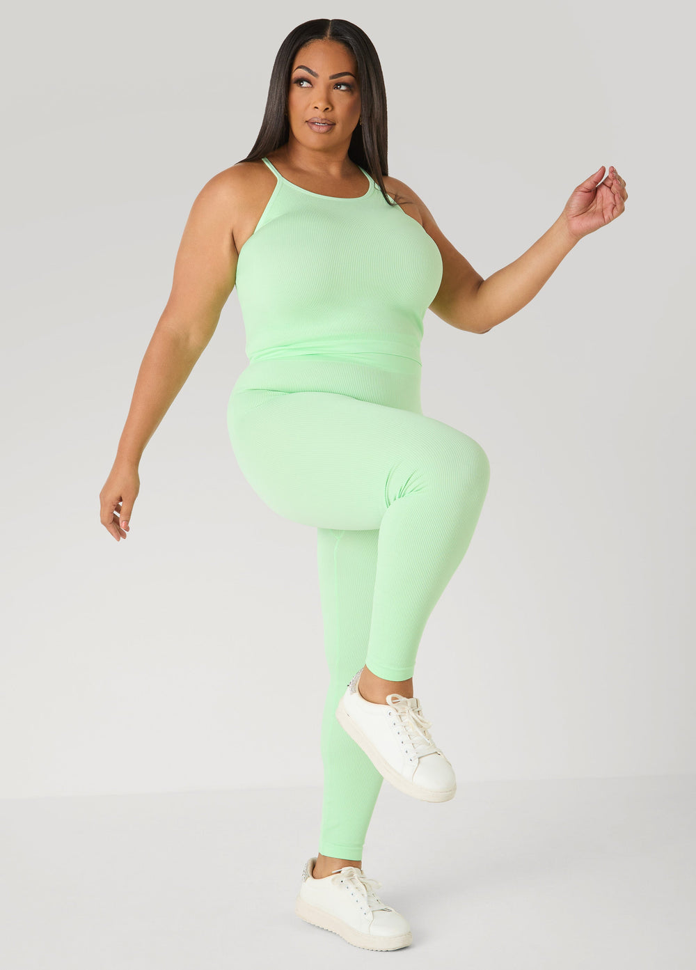 Ribbed Tank And Leggings Set Lavender | Ashley Stewart