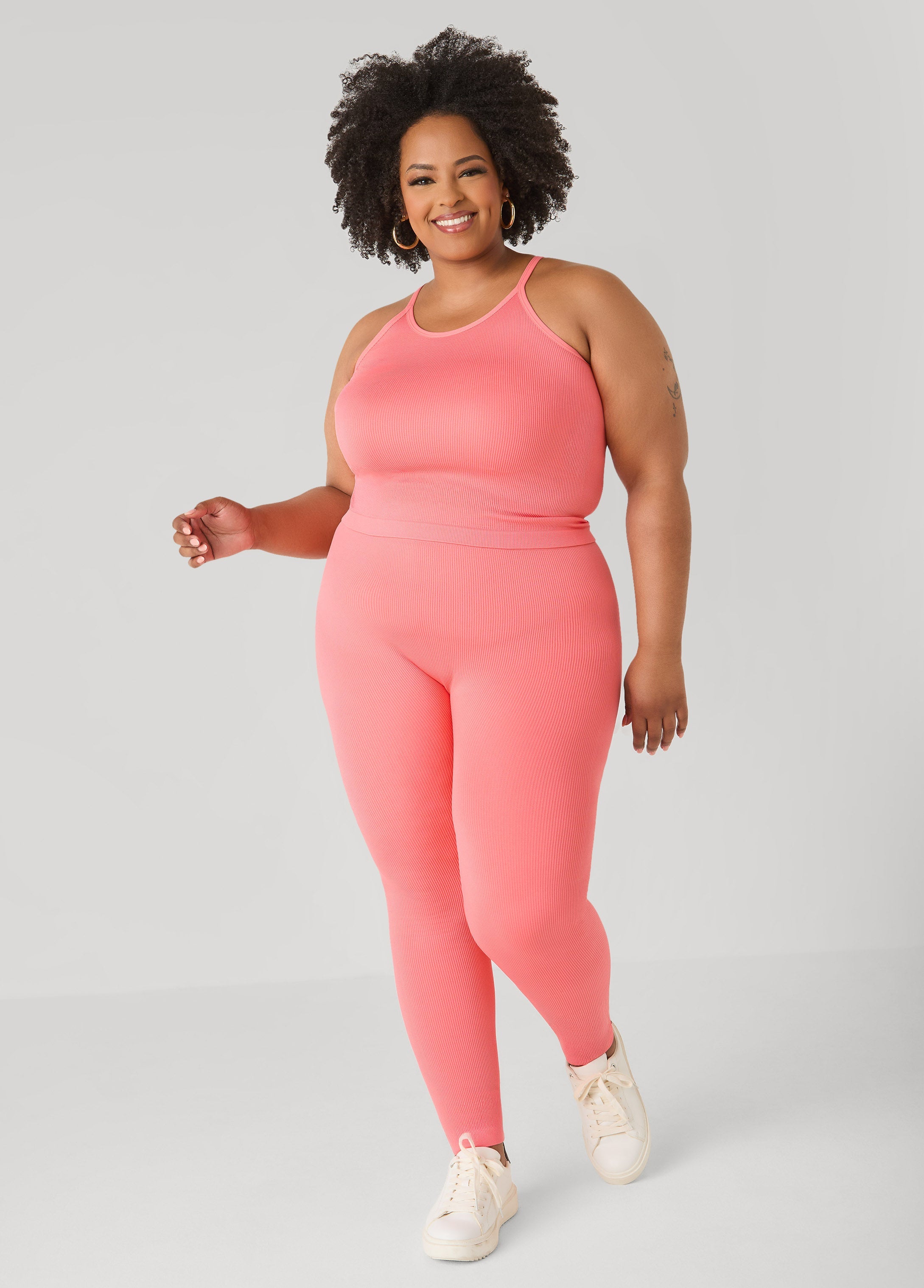 Ribbed Tank And Leggings Set Lavender | Ashley Stewart